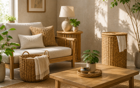 Creative ideas for decorating your living space with handcrafted rattan and bamboo products.